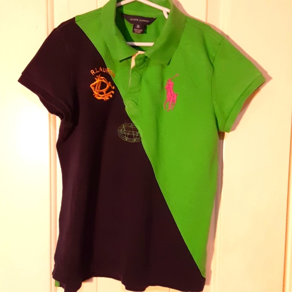 Ralph Lauren Black Label, Cotton Blend, Girl's Cap Sleeve Gld Monogram, BIG Logo